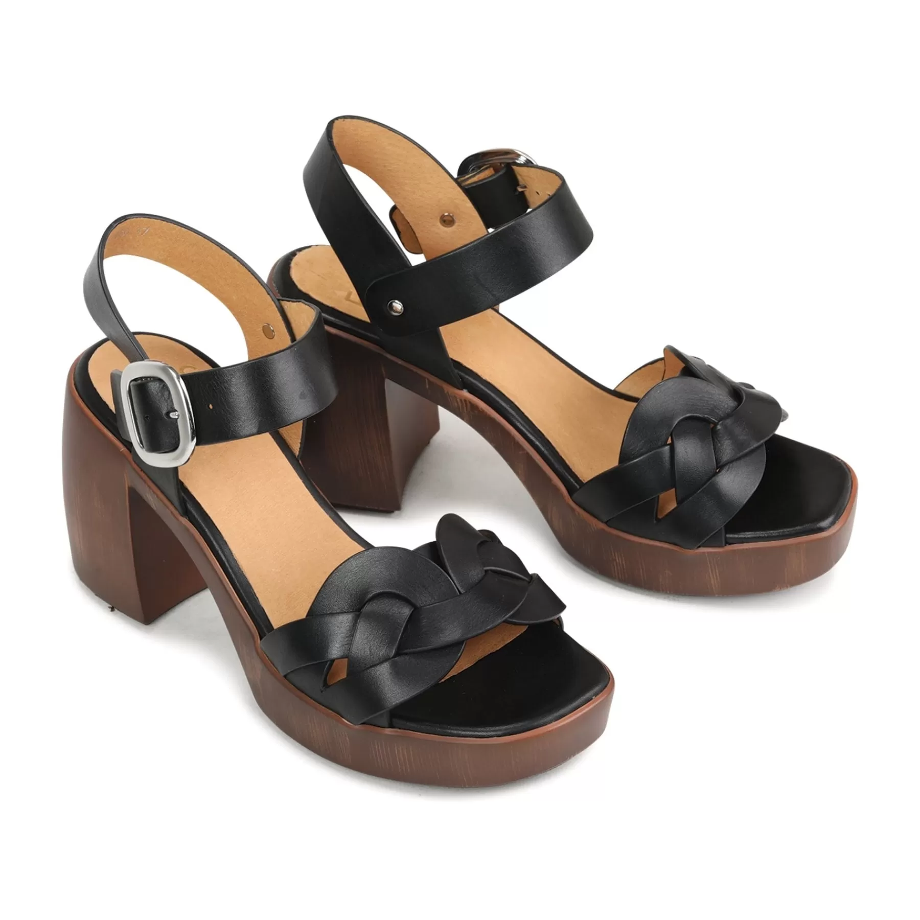 New EOS Footwear SPIRITED LEATHER BLOCK HEEL SANDALS